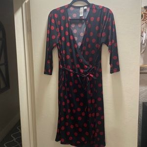 Fun Red Polka Dot Black Wrap Dress